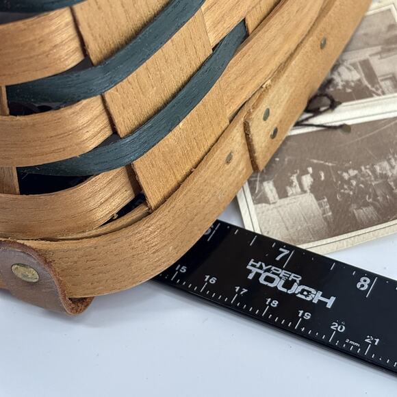 Peterboro Woven Basket Braided Leather Handles. 10.5" Wide Braided Green VTG - Picture 6 of 10